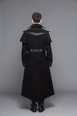 Black Fake Two Pieces High Collar Woollen Mens Gothic Long Coat - Product - 4