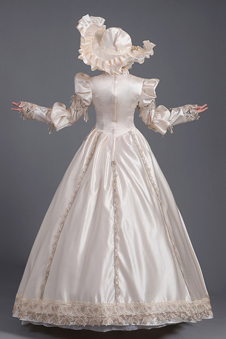 Champagne Court Style High Waisted Long Sleeves Single Breasted Ruffled Victorian Lolita Prom Dress - Product - 4