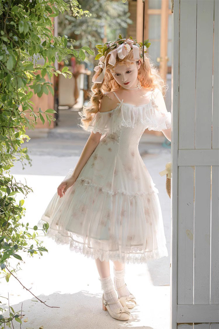 Witte zonnebloemdansprint Zoete elegante prinses (alleen jurk) detailweergave 9