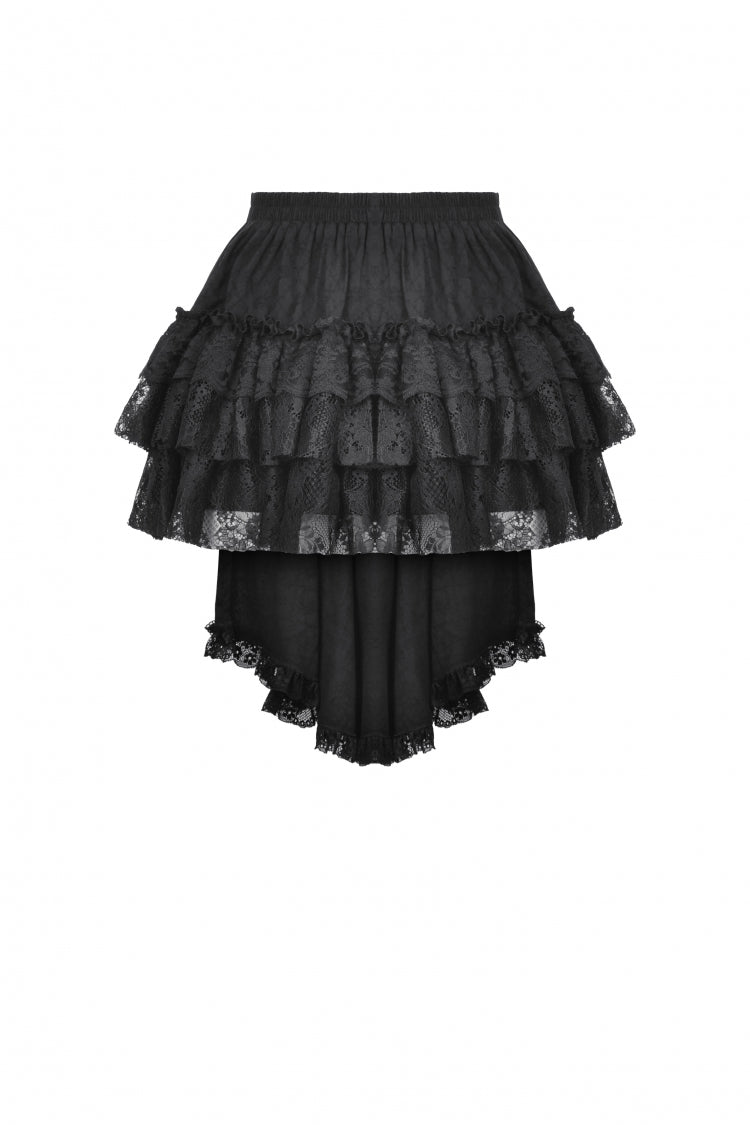 Black Multi-Layered Lace Women's Gothic Puffy Skirt with Detachable Swallow Tail - Product - 3