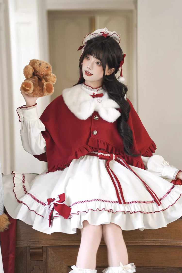 Red/White Red Vow Stand Collar Long Sleeves Multi-Layered Ruffled Bow Sweet (Dress Only) detail view 6