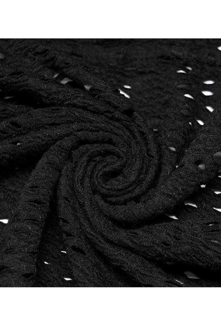 Black Gothic Lace Big Hat Hole Mysterious Horn Long Sleeve Short Women's Coat - Product - 7