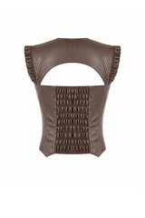Brown Sweetheart Neckline Ruffled Flutter Sleeves Cut-Out Buckled Strap Women's Steampunk Slim Corset Vest - Product - 15