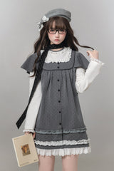 Grey Square Collar Long Sleeves Polka Dot Printed Ruffled Sweet Lolita Dress - Product - 3