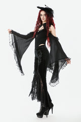 Black Women's Gothic Floral Embroidered Lace Flared Pants - Product - 10