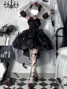 Ruffle Bow Fairy Gothic Hime Lolita JSK with Oversleeves – 5 Colors detail view 2