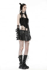 Black Halterneck Eyelet Lace-Up Ripped Women's Punk Tank Top - Product - 9