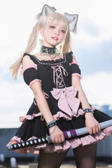 Black/Pink Sleeveless Multi-layer Ruffle Bowknot Sweet Hunt Lolita Jsk Dress - Product - 6