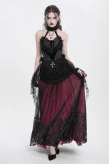 Red Stitching Floral Mesh Women's Gothic Skirt - Product - 10