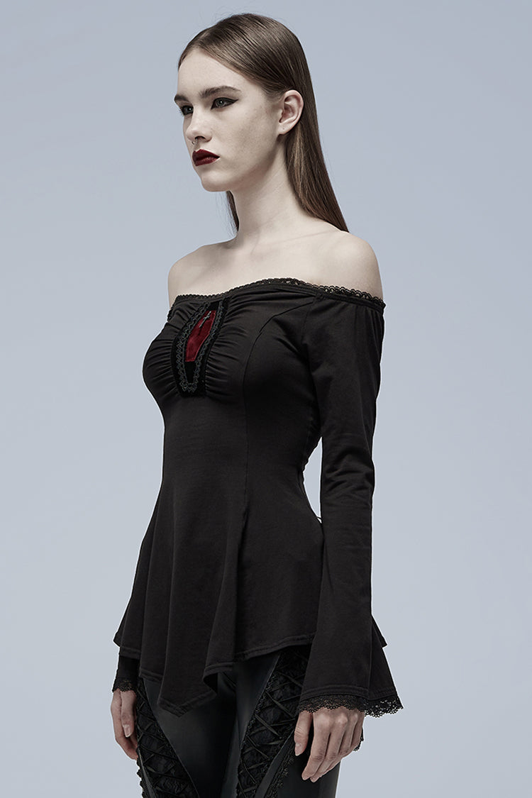 Black Vampire Elements Off Shoulder Long Sleeves Women's Gothic Blouse - Product - 2