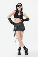 Black Halterneck Buckled Women's Punk Utility Vest - Product - 11