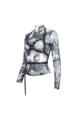 Black/Gay Tie Dyed Strappy Long Sleeved Womens Punk Shirt - Product - 7