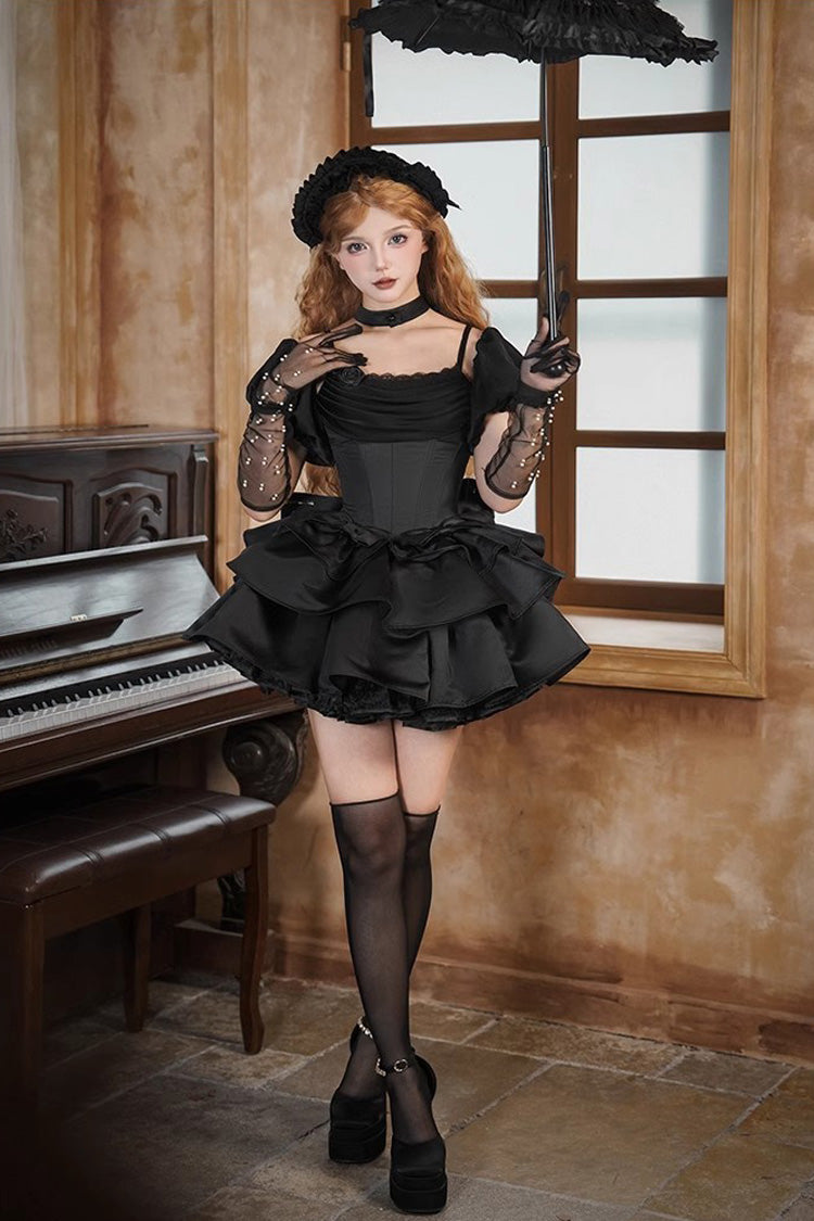 Black [Duet] Sleeveless Double-Layered Ruffle Bowknot Gothic Elegant Gorgeous Lolita Jsk Dress - Product - 2