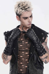 Black Studded Men's Punk Cool Fingerless Gloves - Product - 3
