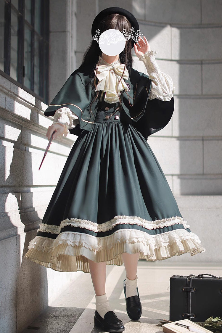 Green [Artemis SP] Ruffle Bowknot Lace College Style Elegant Lolita Jumper Dress - Product - 10