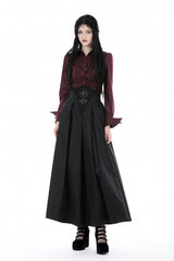 Black High Waisted Women's Gothic Pleated Long Skirt - Product - 5