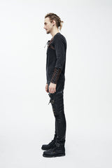 Brown Long Sleeves Designer Mens Punk T-Shirt - Product - 5