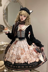 Black [Fox Band] Print Square Collar Bowknot Classic Lolita Jumper Dress - Product - 3