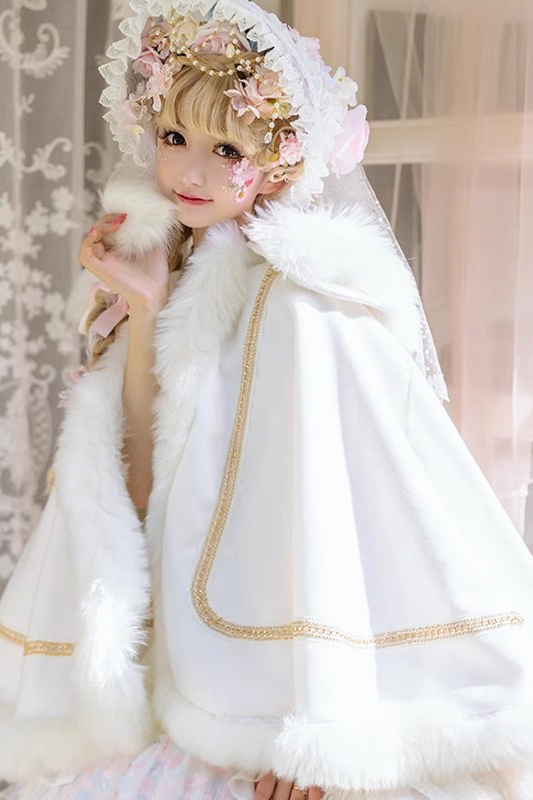 [Snowflake Ballad] Sweet Princess Fur-Collar Lolita Coat Cloak 7 Colors - White - 12