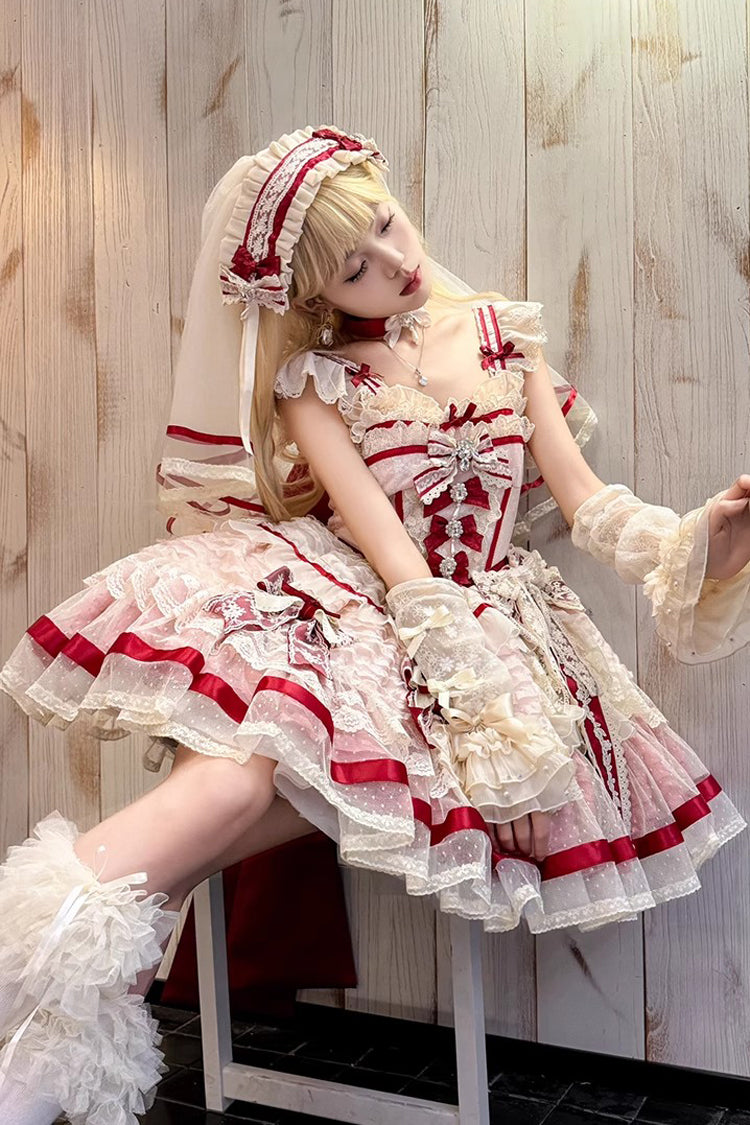 Pink [Moonstone] Sleeveless Ruffle Embroidery Bowknot Lace Fishbone Sweet Princess Lolita Dress - Product - 6
