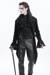 Black Stand Collar Swallow-tailed Long Sleeves Lace Men's Gothic Jacket - Product - 11