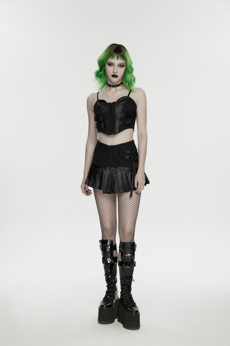 Black Asymmetric Buckled Pleated Women's Punk Skirt - Product - 3