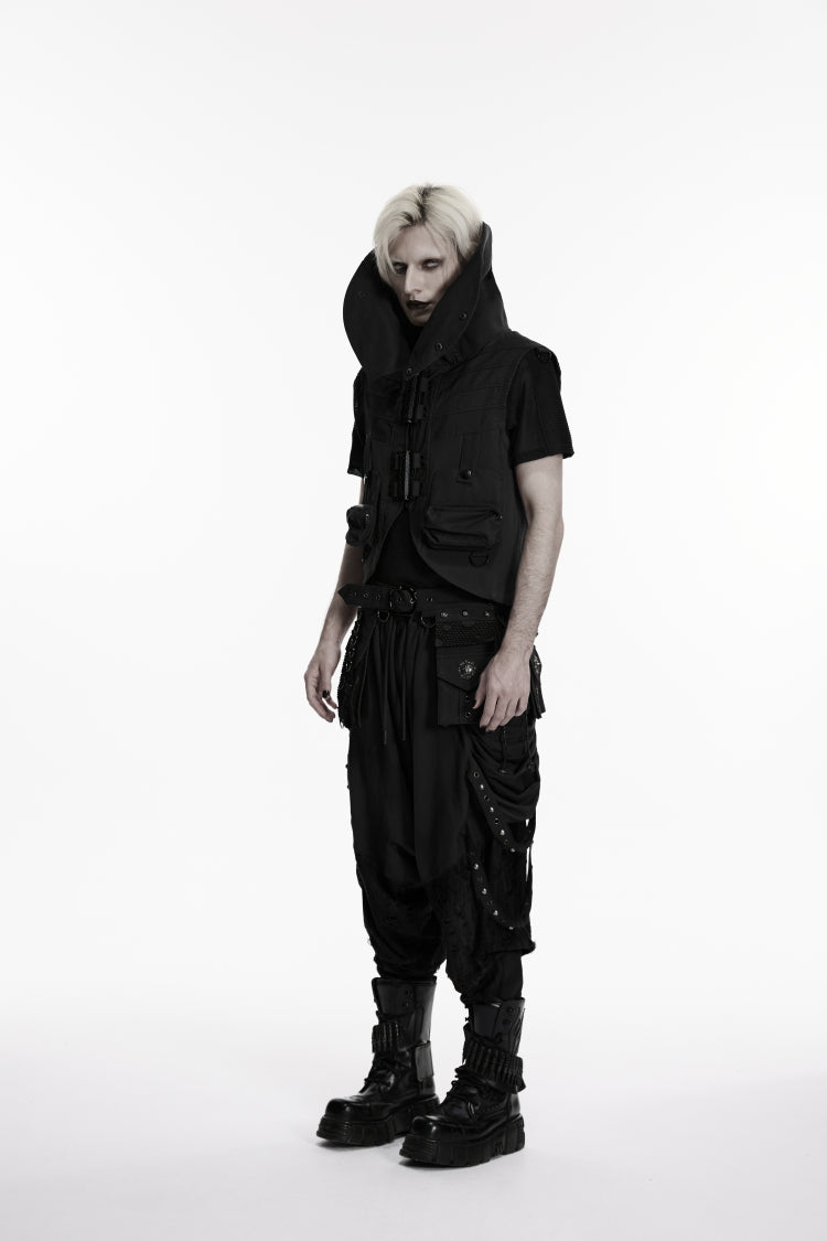 Black Studded Pleated Eyelet Men's Punk Handsome Cool Pants - Product - 2