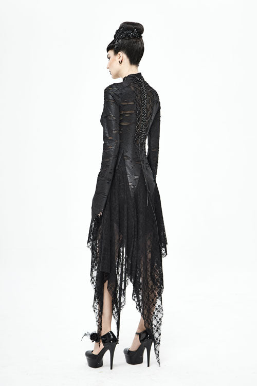 Black Dragon Spine Hole Decoration Long Sleeves Gothic Dress - Product - 6