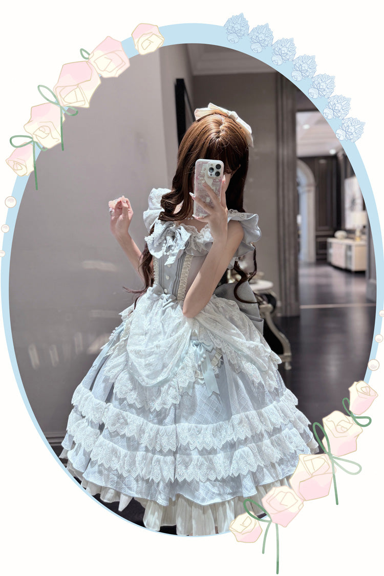 Blue [Fairy Tale Advent] Multi-Layered Ruffle Bowknot Lace Sweet Princess Gorgeous Lolita Tiered Dress - Product - 6