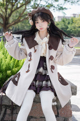 Ivory Lapel Collar Long Sleeves Horn Button Sweet Japanese College Style Lolita Coat - Product - 3