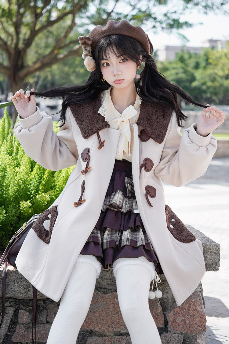 Ivory Lapel Collar Long Sleeves Horn Button Sweet Japanese College Style Lolita Coat - Product - 3