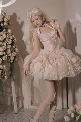 Pink [Dream Garden] Ruffle Hanayome Embroidery Bowknot Lace Fishbone Sweet Princess Gorgeous Lolita Jsk Dress - Product - 12