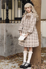 Light Brown Doll Collar Long Sleeves Multi-layer Print Bowknot Sweet College Style Lolita Dress Coat - Product - 6