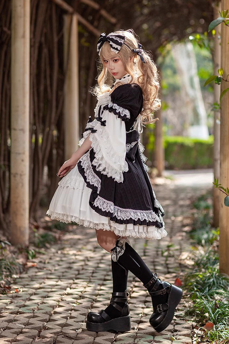 White/Black Short Sleeves Cardigan Bowknot Doll Sweet Lolita Dress - Product - 6