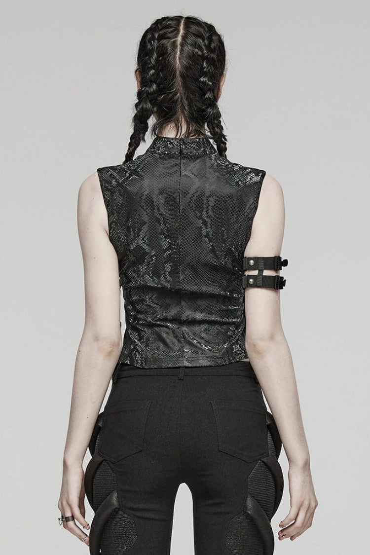 Black Snake Print Metal Ring Decoration Hollow Womens Steampunk Vest - Product - 3