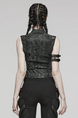 Black Snake Print Metal Ring Decoration Hollow Womens Steampunk Vest - Product - 3