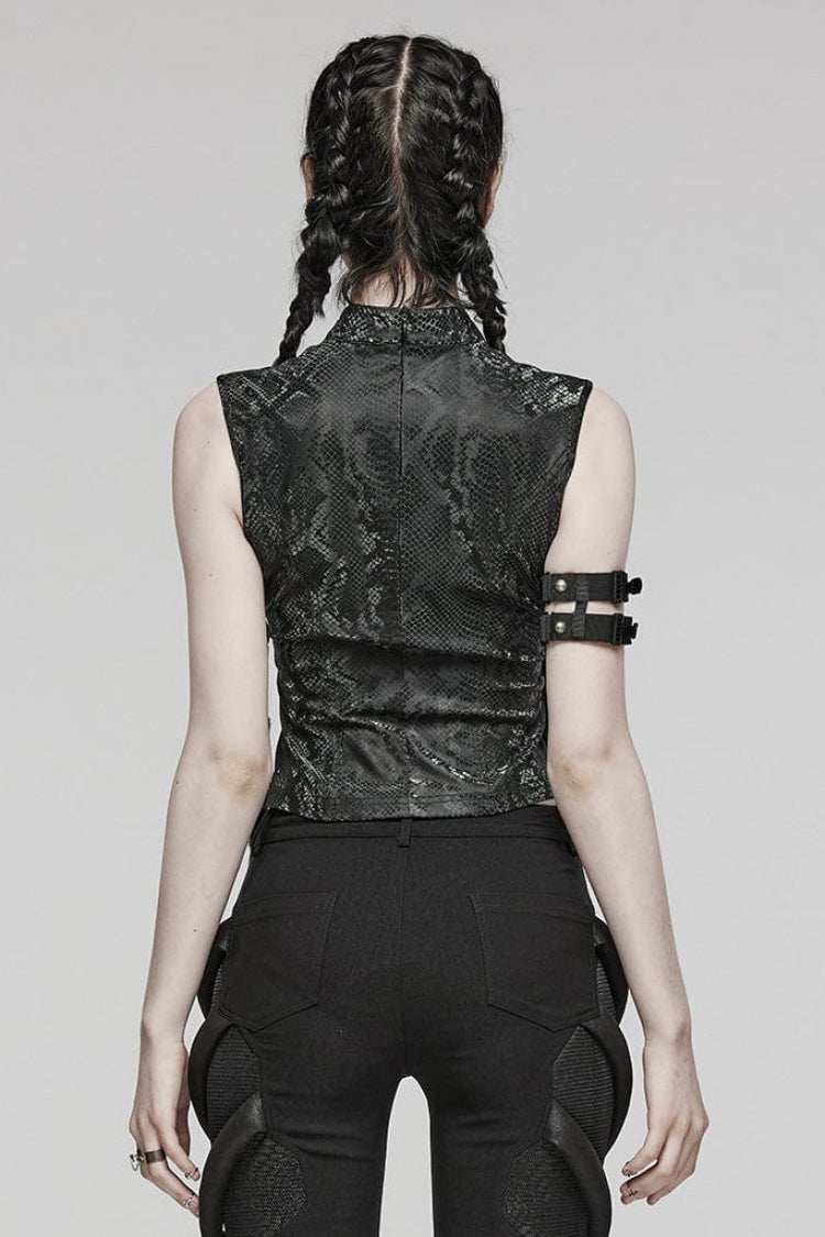 Black Snake Print Metal Ring Decoration Hollow Womens Steampunk Vest - Product - 3