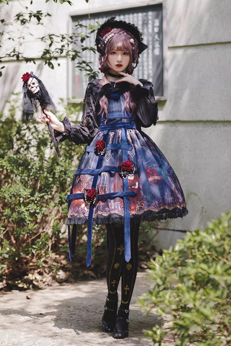 Midnight Magic Church Print Ruffle Punk Lolita Jsk Dress 3 Colors - Product - 2