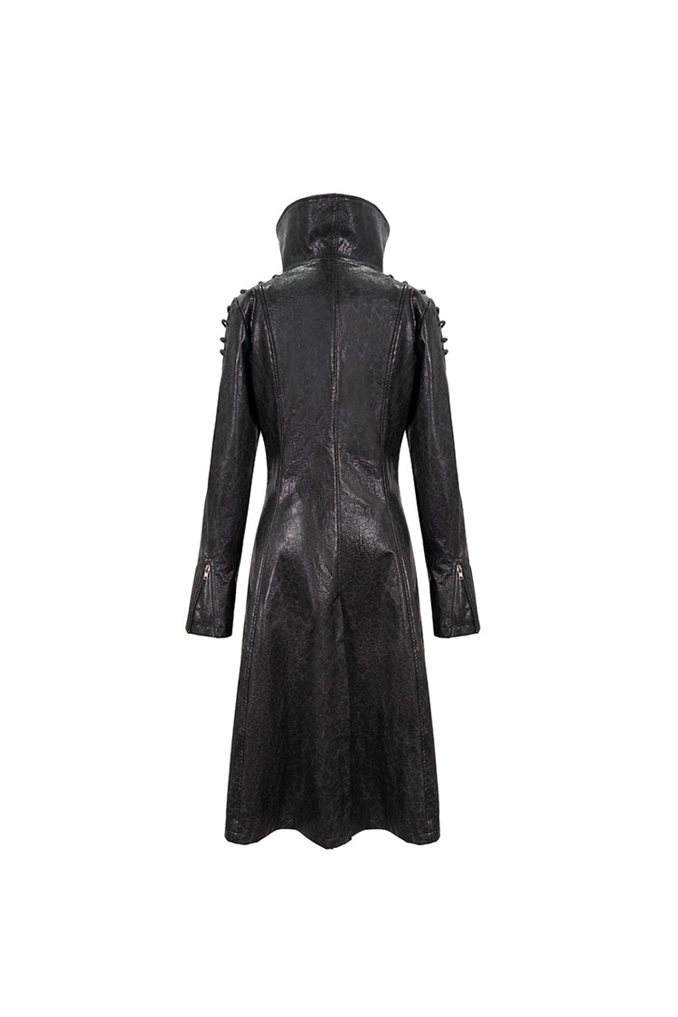 Black/Gray Large Neckline Design Long Leather Shoulder String Decoration Women's Punk Jacket - Product - 7