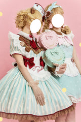 Green [Jenny's Chocolate] Short Sleeves Vertical Stripes Print Ruffle Bowknot Sweet Lolita Dress - Product - 16