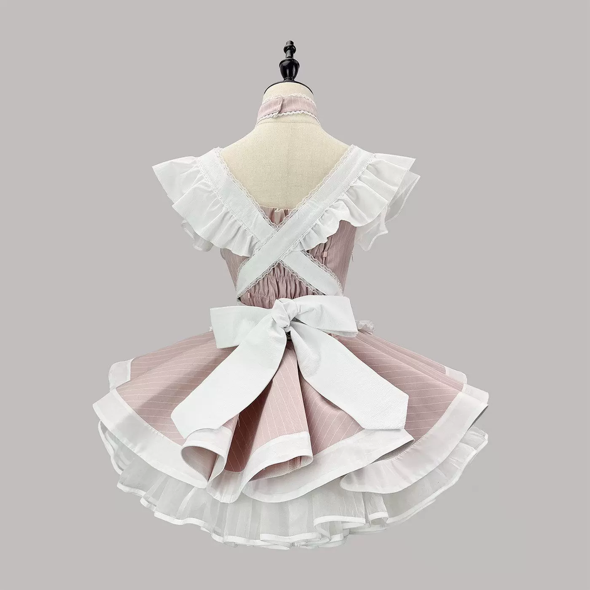 Black and White Striped Ruffled Lolita Dress with Belt Accent 商品画像
