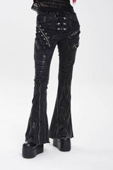 Black Zipper Pleated Women's Punk Flared Pants - Product - 2