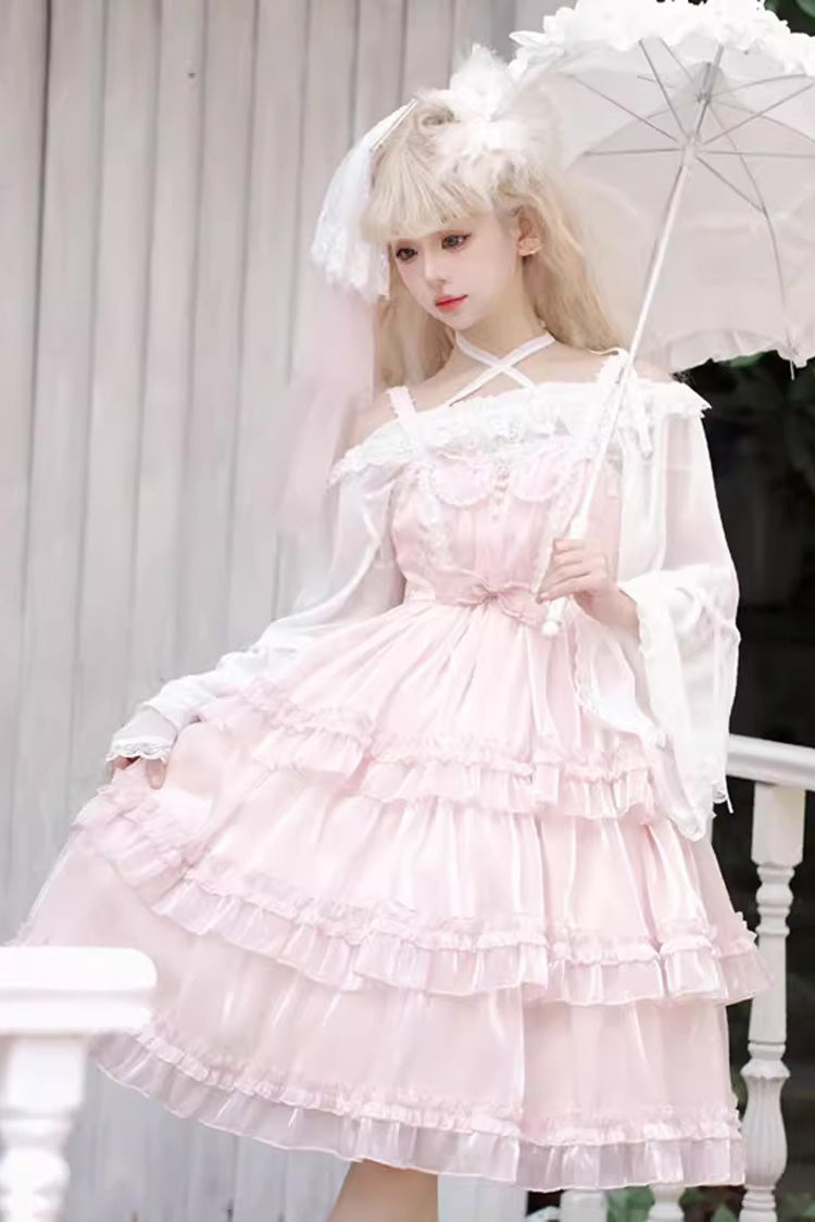 Pink Gauze Romance Multi-layer Ruffle Bowknot Sweet Elegant Princess Lolita Jsk Dress - Product - 5