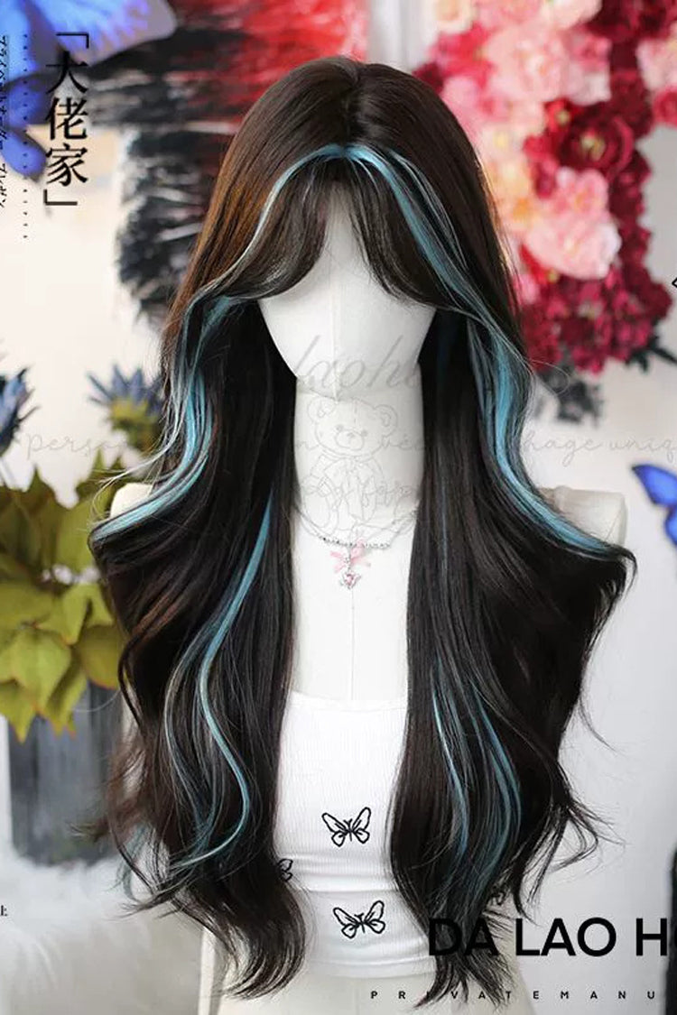 Brown/Blue Pick Dye Sweet Long Curly Lolita Wigs - Brown/Blue - 1