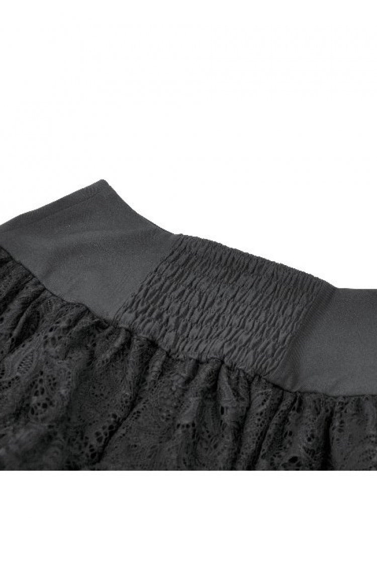 Black High Waisted Multi-Layered Ruffled Lace Patchwork Pocket Women's Punk Mini Skirt - Product - 17