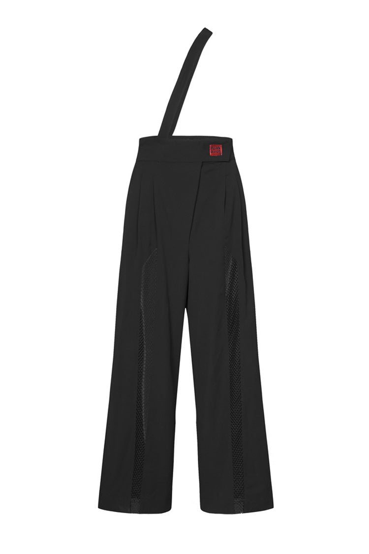 Black High Waist Wide Legged Stitching Women's Steam Punk Strap Pants - Product - 5