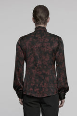 Black/Red Stand Collar Long Sleeves Ruffle Pleated Men's Gothic Blouse - Product - 3