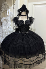 Black [Eternal Vow] Sleeveless Multi-Layered Ruffle Hanayome Bowknot Lace Lace-Up Gothic Lolita Jsk Dress - Product - 2