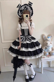 Black Maiden Heart Triple-Layered Ruffle Bowknot Lace Sweet (Dress Only) front view
