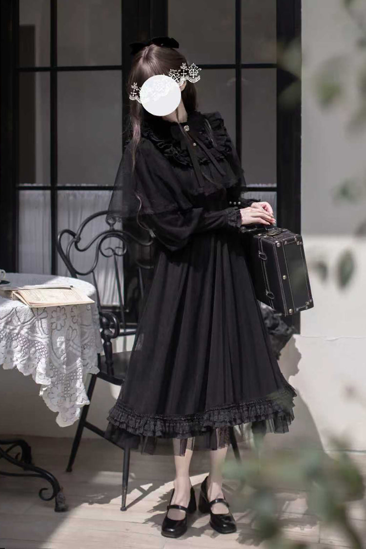 Black [Enchanted Nightdream] Long Sleeves Bowknot Lace Gothic Elegant Lolita Dress - Product - 9